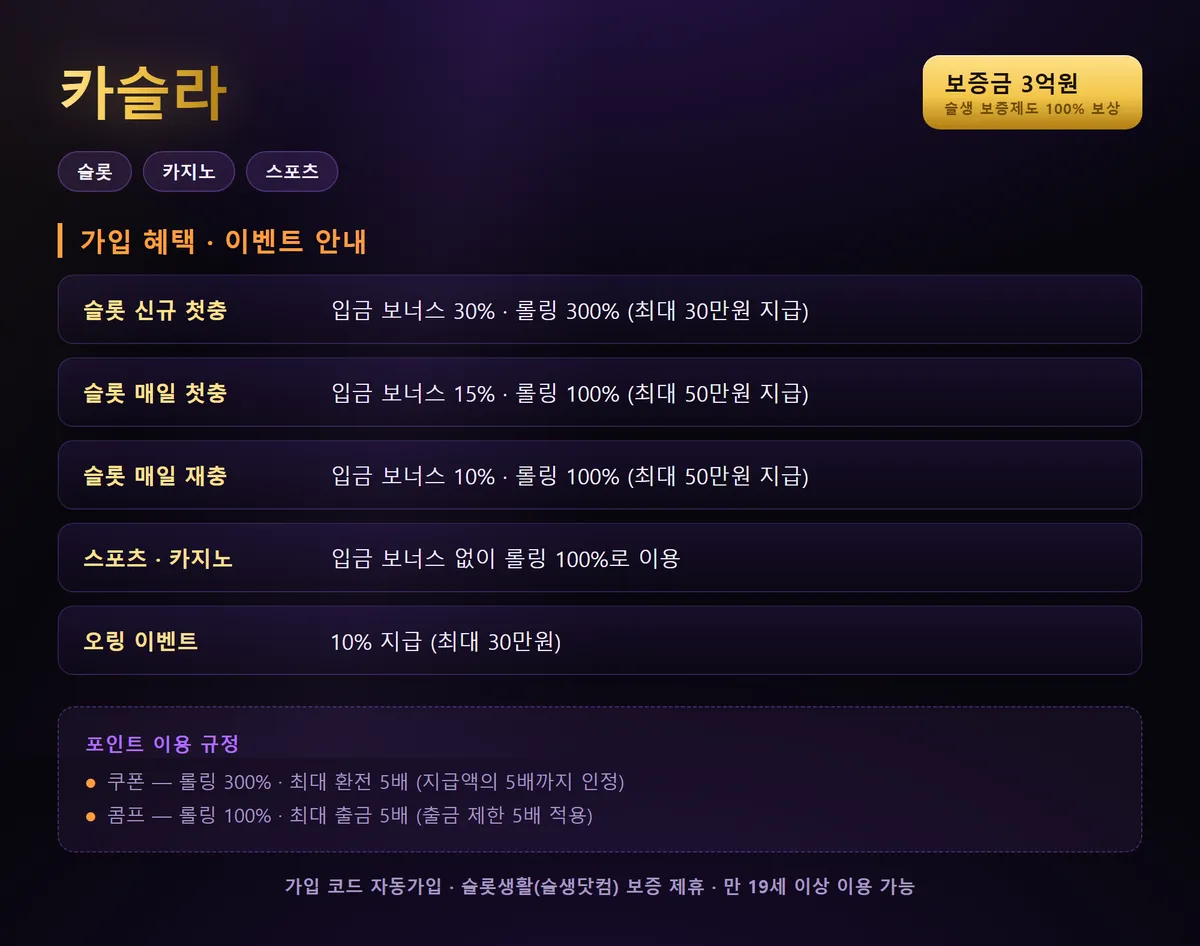 카슬라 가입 혜택 및 이용 안내 이미지 — 다조진 클럽 제휴