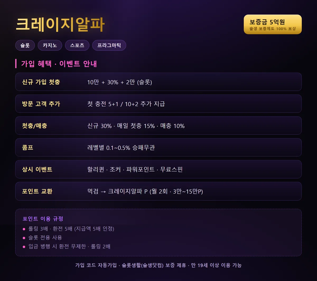 크레이지알파 가입 혜택 및 이용 안내 이미지 — 다조진 클럽 제휴